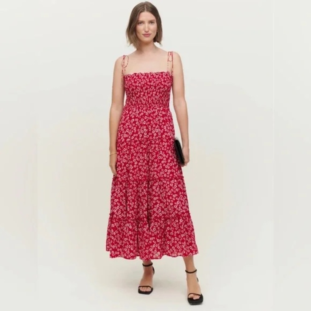 Reformation Nira Floral Print Smocked Tiered Maxi Dress